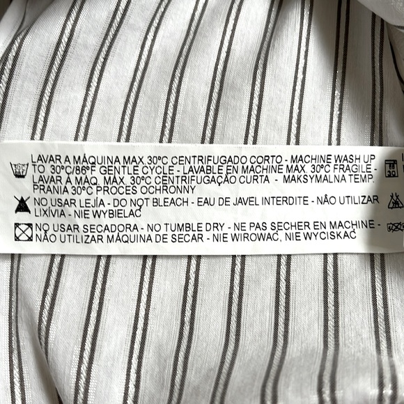 Zara Basic long sleeve blouse. White with grey and silver pinstripes. - Picture 9 of 10